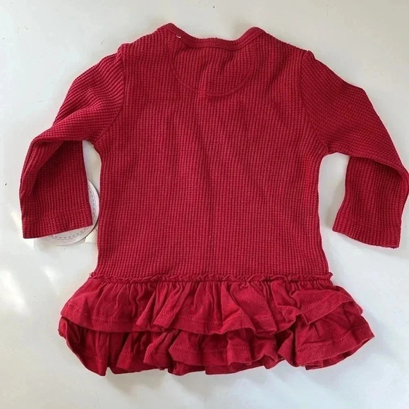 NWT BURTS BEES BABY 100% Organic Cotton Red Waffle Long Sleeve Ruffle Dress - Picture 6 of 6